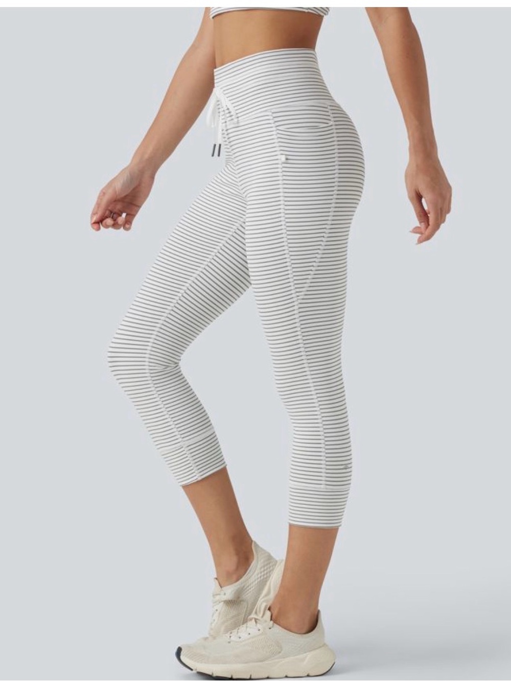 Halara High Waisted Drawstring Striped Yoga Leggings with Pockets 7/8 length